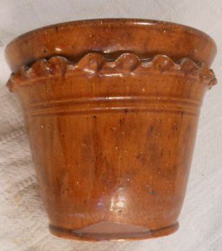 Early American Pennsylvania Redware Plant Pot With Crimped Decoration 2