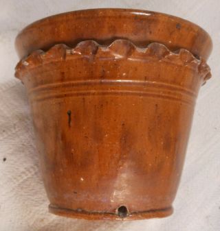 Early American Pennsylvania Redware Plant Pot With Crimped Decoration 3