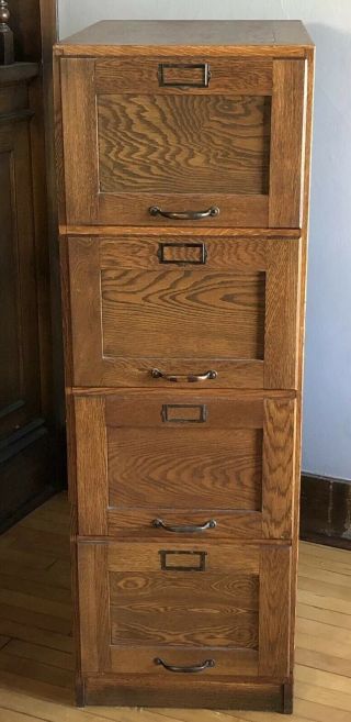 Antique Mission Style Quarter Sawn Oak 4 Drawer Wood File Cabinet