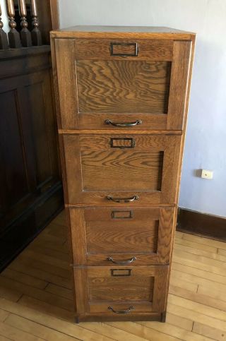 Antique Mission Style Quarter Sawn Oak 4 Drawer Wood File Cabinet 2