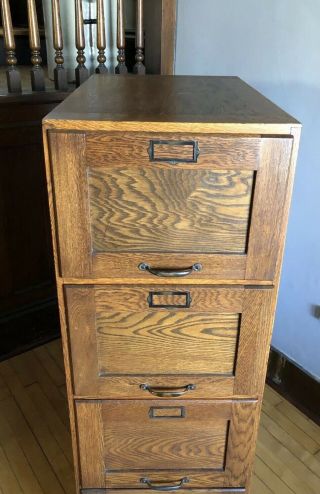 Antique Mission Style Quarter Sawn Oak 4 Drawer Wood File Cabinet 3