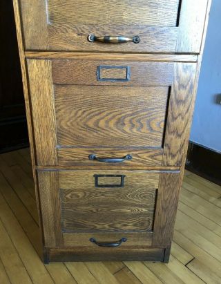 Antique Mission Style Quarter Sawn Oak 4 Drawer Wood File Cabinet 5