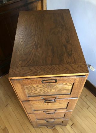 Antique Mission Style Quarter Sawn Oak 4 Drawer Wood File Cabinet 6
