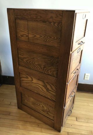 Antique Mission Style Quarter Sawn Oak 4 Drawer Wood File Cabinet 7