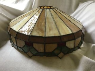 C Antique Leaded Slag Glass Table Lamp Shade 16” Wide