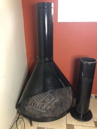 Vintage Fireplace Freestanding Black Mid - Century 60 