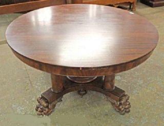 Antique Mahogany Round Dining Room Table,  4 Leaves,  Big Paw Feet