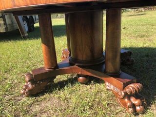ANTIQUE MAHOGANY ROUND DINING ROOM TABLE,  4 LEAVES,  BIG PAW FEET 2