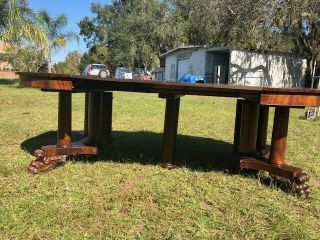 ANTIQUE MAHOGANY ROUND DINING ROOM TABLE,  4 LEAVES,  BIG PAW FEET 3