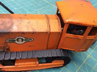 Rare Kingsbury pressed steel wind - up Little Jim Orange Crawler Tractor w/ Wagon 10