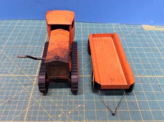 Rare Kingsbury pressed steel wind - up Little Jim Orange Crawler Tractor w/ Wagon 11
