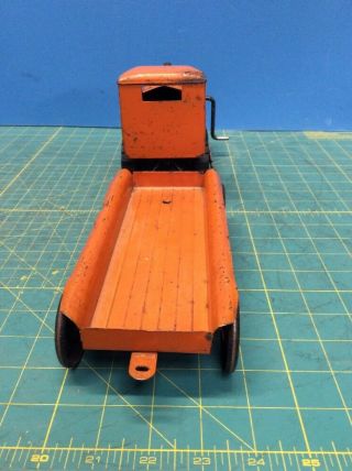 Rare Kingsbury pressed steel wind - up Little Jim Orange Crawler Tractor w/ Wagon 4