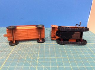 Rare Kingsbury pressed steel wind - up Little Jim Orange Crawler Tractor w/ Wagon 7