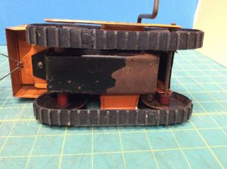 Rare Kingsbury pressed steel wind - up Little Jim Orange Crawler Tractor w/ Wagon 8