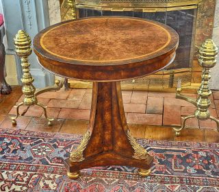 Vintage Maitland Smith Regency Inlaid Rare Wood & Gilt Bronze Dolphin Side Table