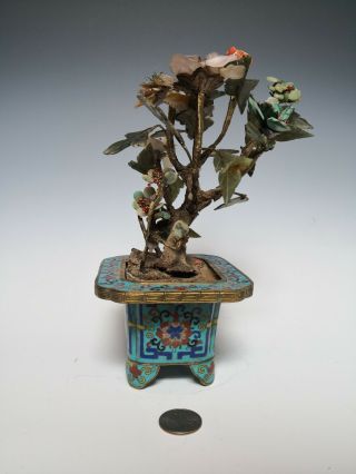 Antique Chinese Jade Stone Tree With Coral And Turquoise Late 19th Qing 4