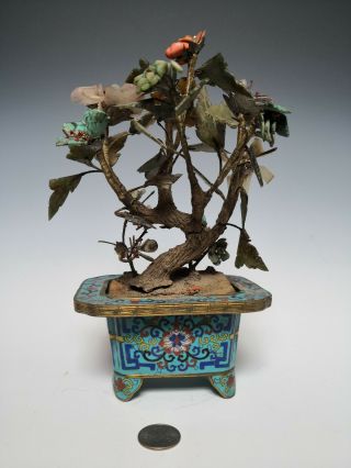 Antique Chinese Jade Stone Tree With Coral And Turquoise Late 19th Qing 5