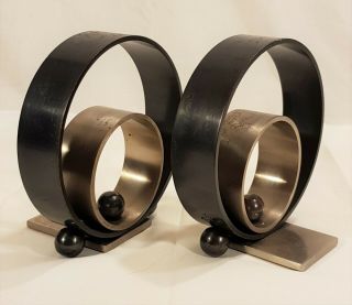 Pair Chase Von Nessen Copper & Brass Rings Hoops Bookends Art Deco Mid Century