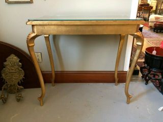French Gilt Leaf Turn of the Century Console Table with Custom Glass Top 10
