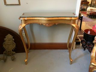 French Gilt Leaf Turn of the Century Console Table with Custom Glass Top 2