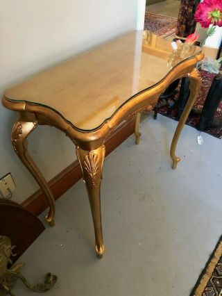 French Gilt Leaf Turn of the Century Console Table with Custom Glass Top 3
