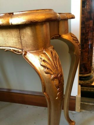 French Gilt Leaf Turn of the Century Console Table with Custom Glass Top 4