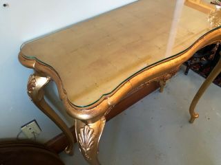 French Gilt Leaf Turn of the Century Console Table with Custom Glass Top 5