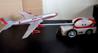 Vintage Tinplate Battery Operated Automatic Take - Off & Landing Jet,  T.  N.  Japan