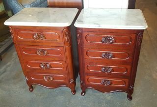 Pair Solid Mahogany Four Drawer Nightstands