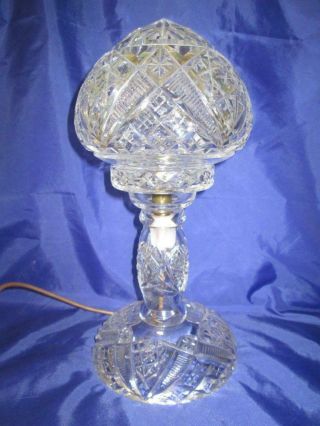 12 1/4 " Heavy Cut Glass Crystal Mushroom Table Lamp