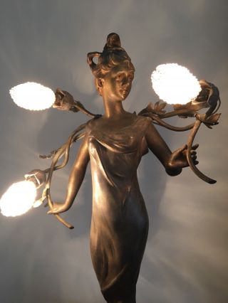 Antique Art Nouveau Anton Nelson Spelter French Figural Newel Post Statue Lamp