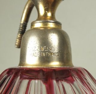Signed Baccarat France Cranberry Cut To Clear Perfume Atomizer Bottle 4