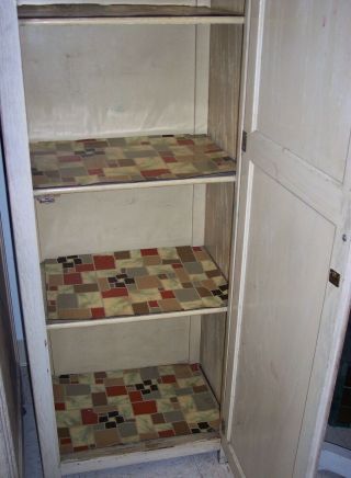 Antique Hoosier Cabinet w Side Cabinet Arch Top Deco White/Red Flowers Oak BOONE 11