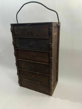 Antique Primitive Wood Hanging Locking Drawers Cabinet Made W/cigar Boxes