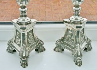 Antique/Vintage Silver Plated Religious Altar Candlestick Table Lamps 2