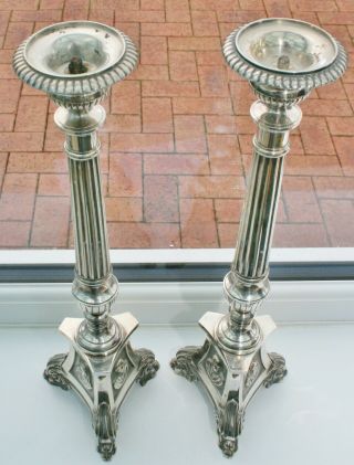 Antique/Vintage Silver Plated Religious Altar Candlestick Table Lamps 6