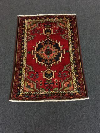 On Hand Knotted Persian Area Rug Red Geometric Carpet 2 