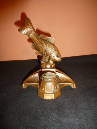 A French Art Deco Spelter Copper Patinated Fish Ink Well Signed Pg 722