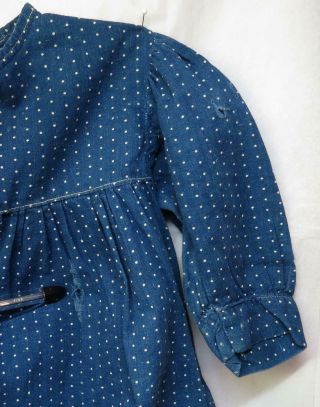 Antique Early Primitive Blue Calico Child ' s Dress - Farm Prairie Textile 2