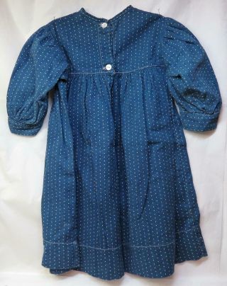 Antique Early Primitive Blue Calico Child ' s Dress - Farm Prairie Textile 4