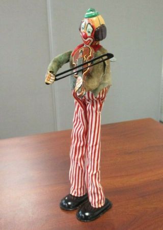 VINTAGE TPS MADE IN JAPAN TIN LITHO WINDUP MECHANICAL HAPPY THE VIOLINIST CLOWN 3