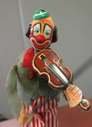 VINTAGE TPS MADE IN JAPAN TIN LITHO WINDUP MECHANICAL HAPPY THE VIOLINIST CLOWN 6