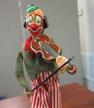 VINTAGE TPS MADE IN JAPAN TIN LITHO WINDUP MECHANICAL HAPPY THE VIOLINIST CLOWN 7