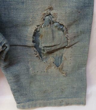 Antique VERY PRIMITIVE Blue Denim Child ' s Baby OVERALLS Red Trim PATCHES 6