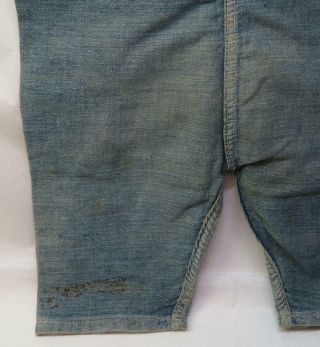 Antique VERY PRIMITIVE Blue Denim Child ' s Baby OVERALLS Red Trim PATCHES 8