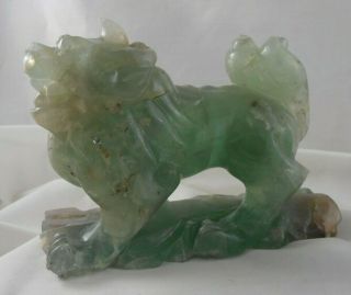 ANTIQUE CHINESE CARVED GREEN JADE DOG OF FOO,  LION DOG DARK TONES IN THE BASE 2