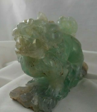 ANTIQUE CHINESE CARVED GREEN JADE DOG OF FOO,  LION DOG DARK TONES IN THE BASE 3