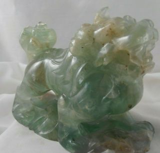 ANTIQUE CHINESE CARVED GREEN JADE DOG OF FOO,  LION DOG DARK TONES IN THE BASE 4