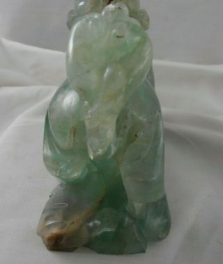 ANTIQUE CHINESE CARVED GREEN JADE DOG OF FOO,  LION DOG DARK TONES IN THE BASE 5