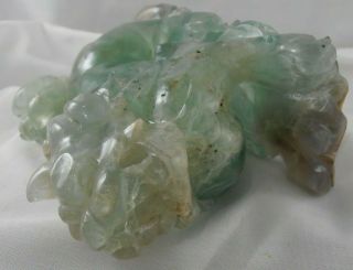 ANTIQUE CHINESE CARVED GREEN JADE DOG OF FOO,  LION DOG DARK TONES IN THE BASE 7